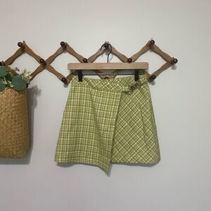 Urban Outfitters Green and White Asymmetrical Wrap Mini Skirt
